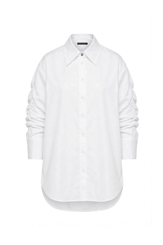 Crisp Cotton Rouched Detailed Long Sleeve Shirt Tellaro White by Lounge the Label