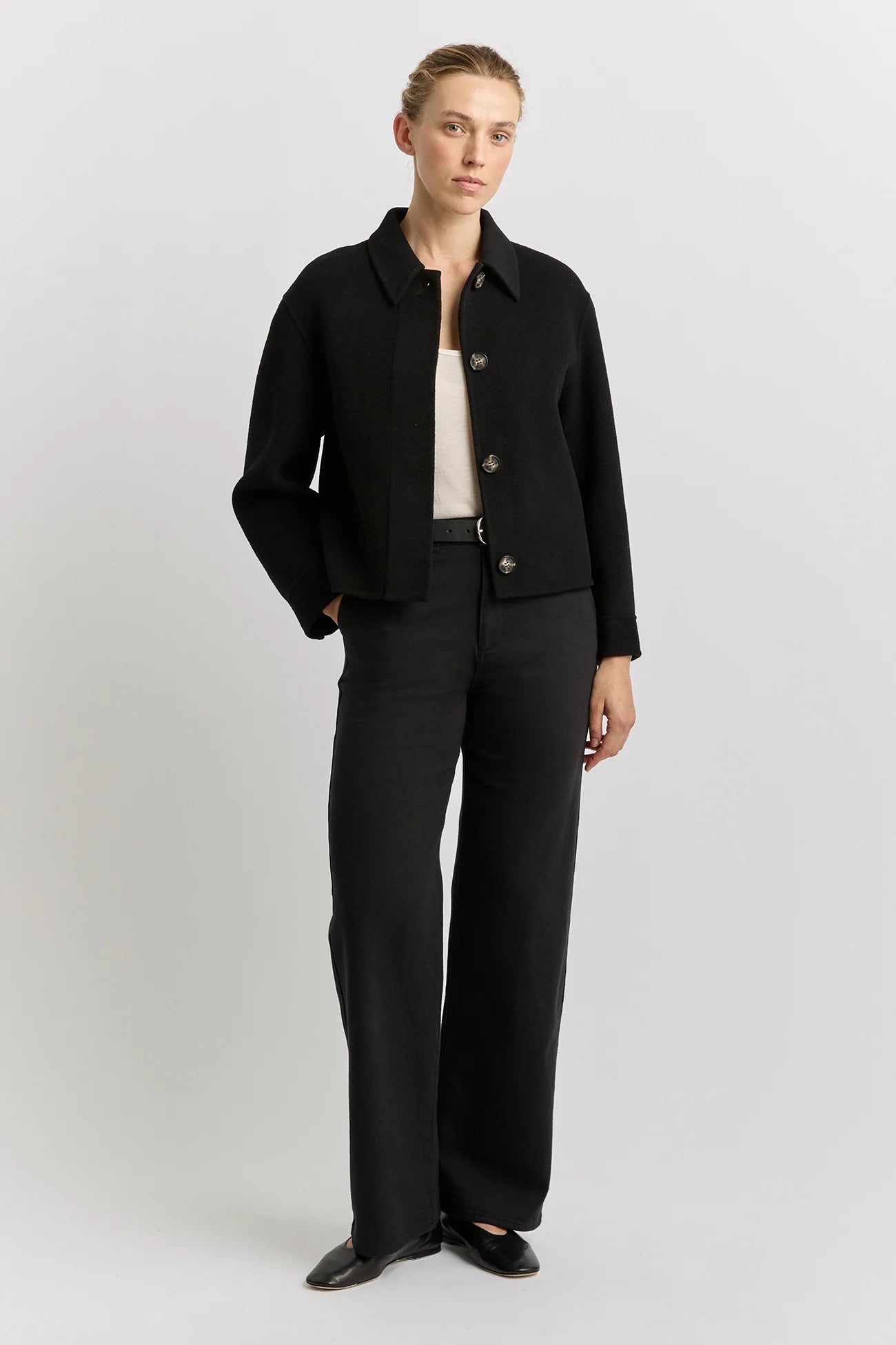 Button front wool jacket - Black
