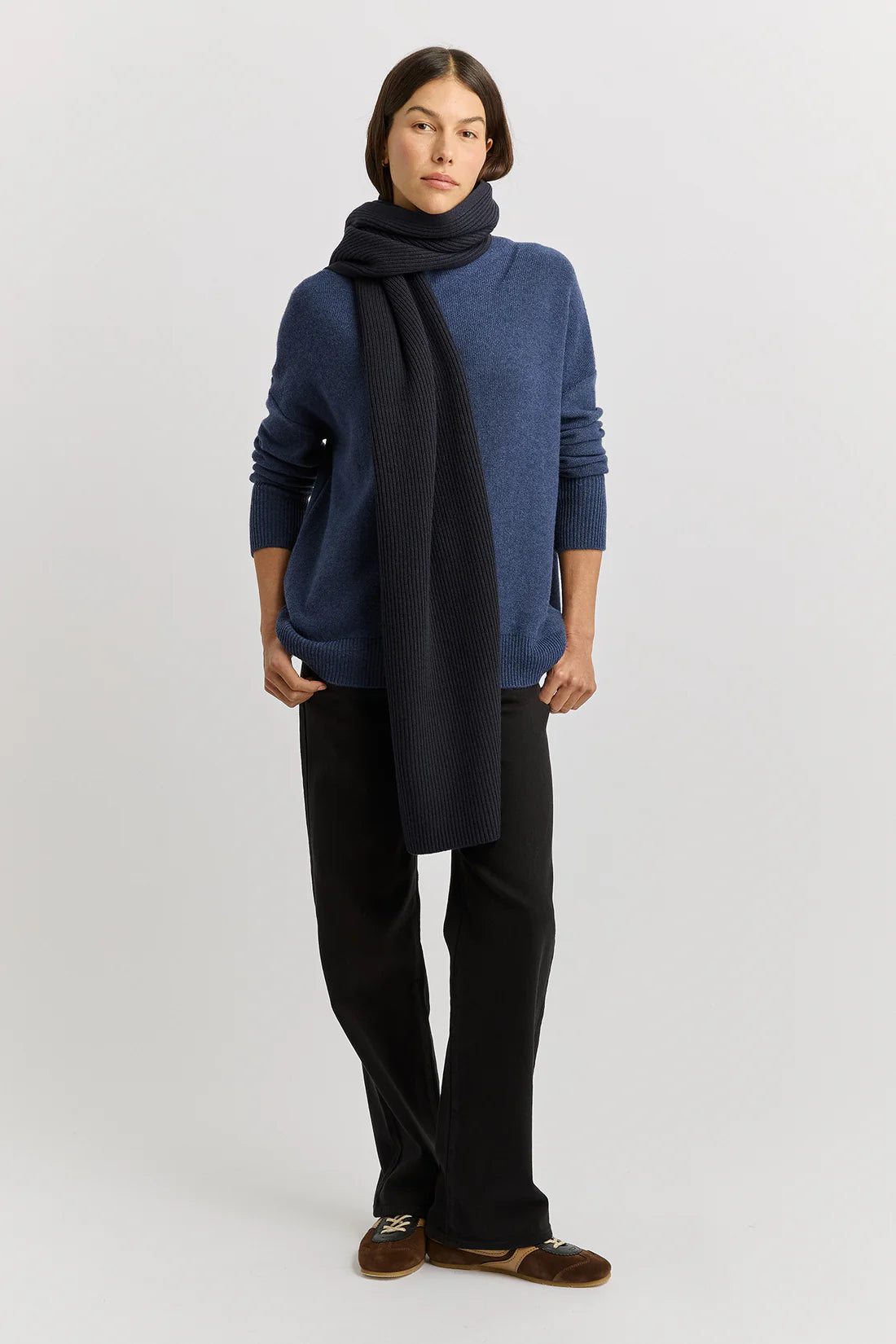 Fine rib scarf - French Navy