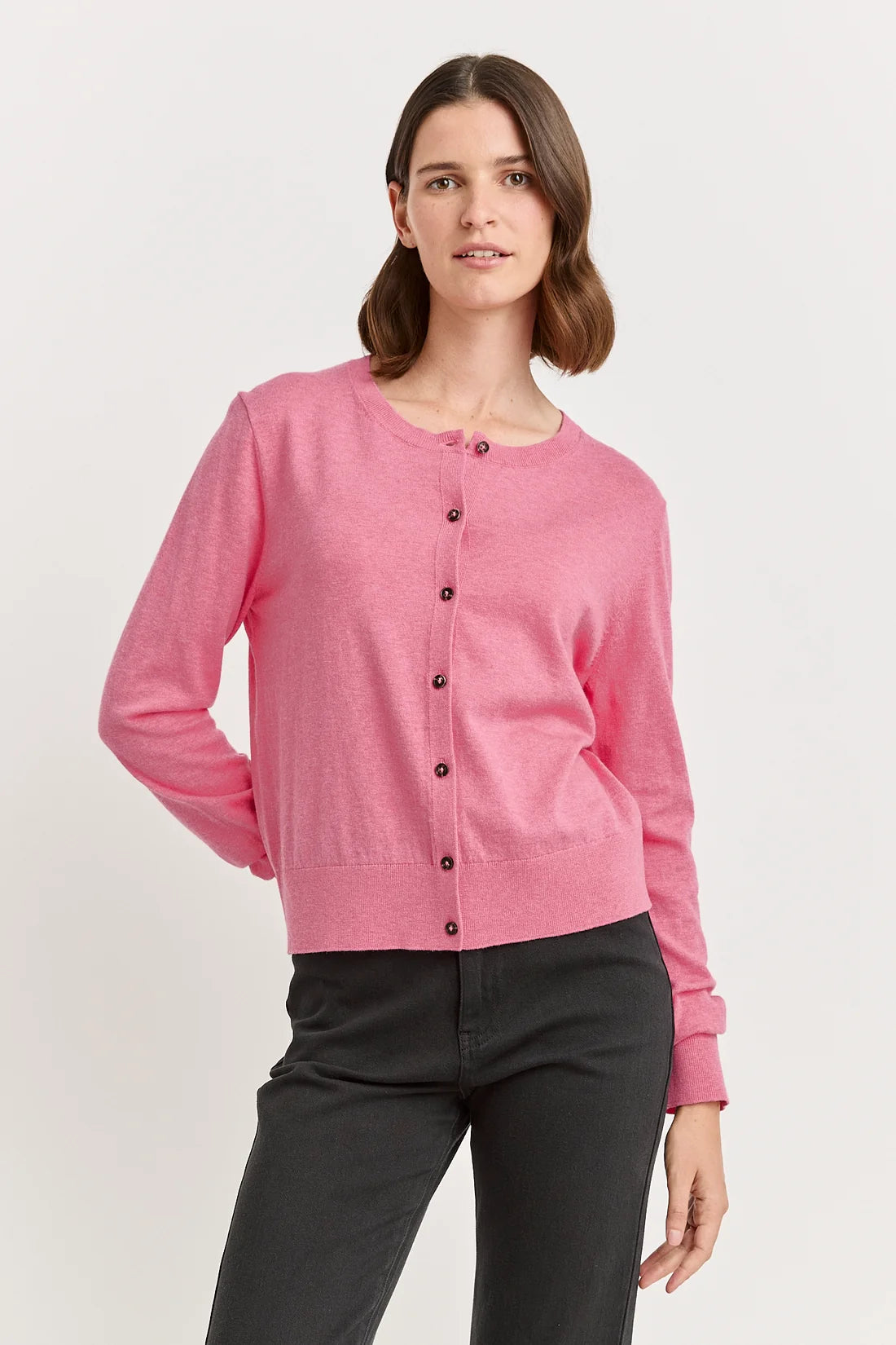 Fine crew cardigan - Flamingo