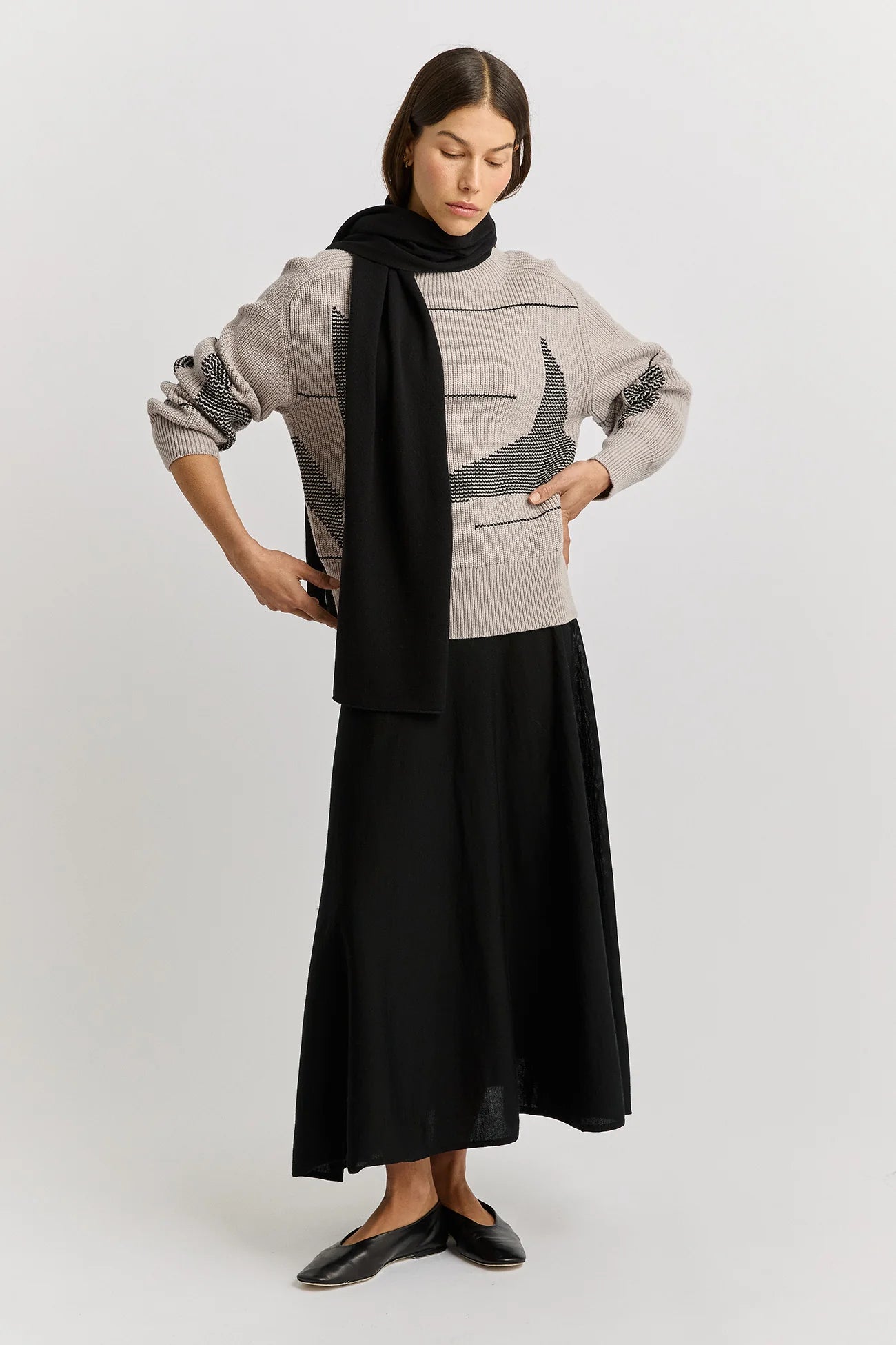 Fine rib scarf - Black