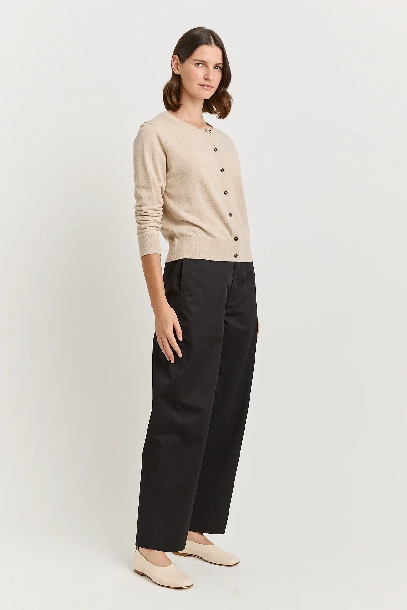 Fine crew cardigan - Jute
