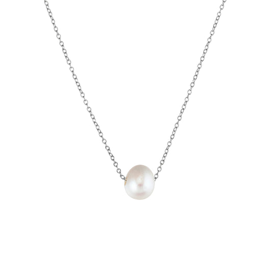 Sterling silver necklace with floating pearl