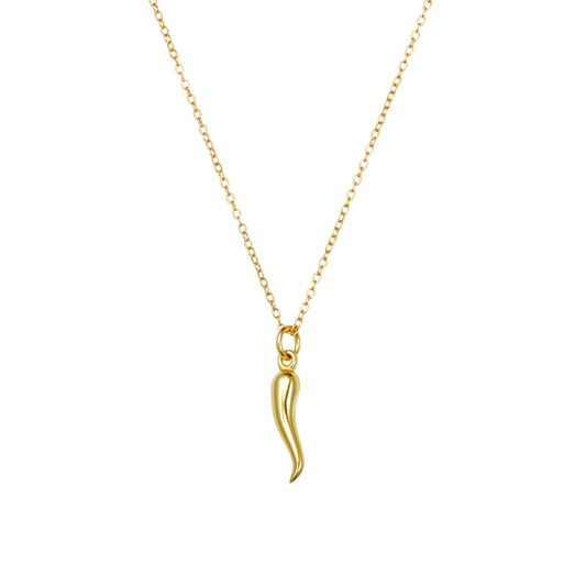 Gold plated sterling silver cornicello horn pendant necklace