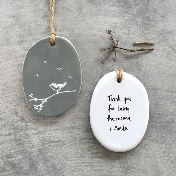 Oval Sgraffito Porcelain Hanger - reason I smile