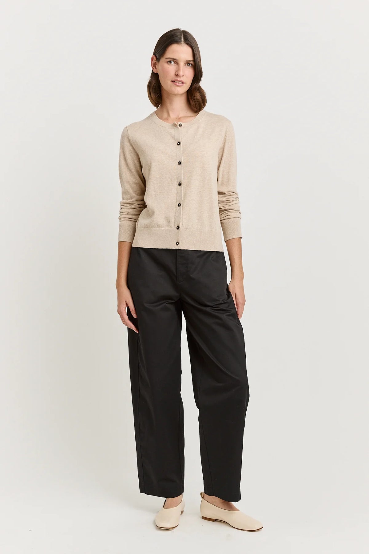 Fine crew cardigan - Jute