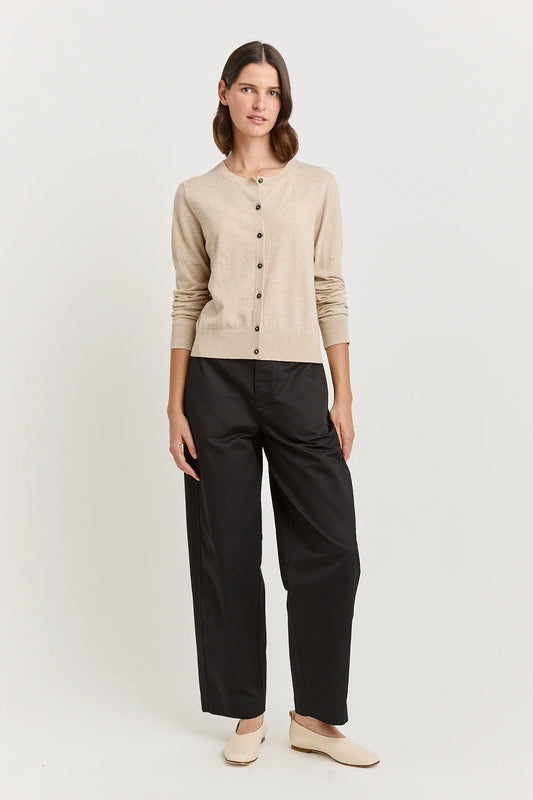 Fine crew cardigan - Jute