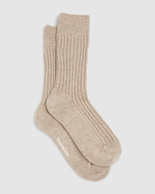 Ribbed merino socks - light oat SML/MED