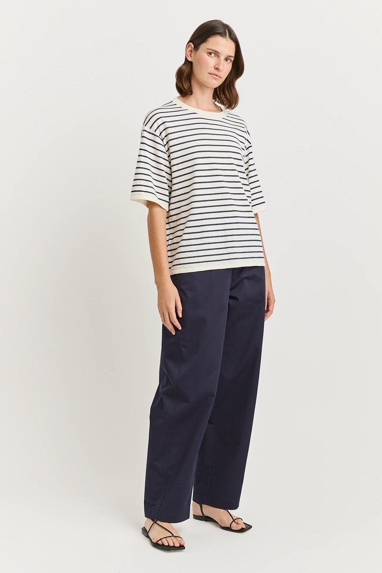 Relaxed stripe knit tee - White