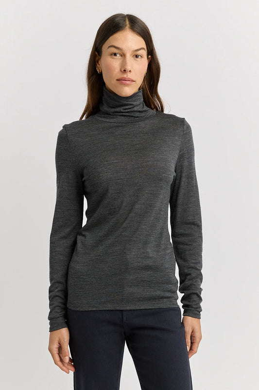 Turtle neck merino tee - Charcoal