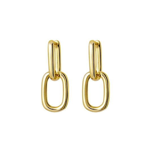 Gold plated sterling silver double oval chain link earrings