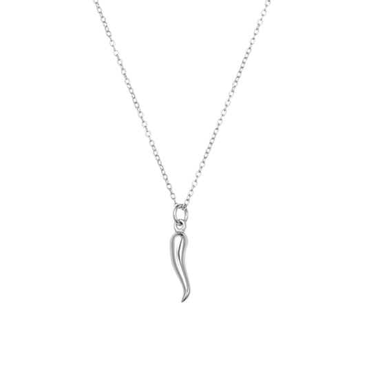Sterling silver cornicello horn pendant necklace