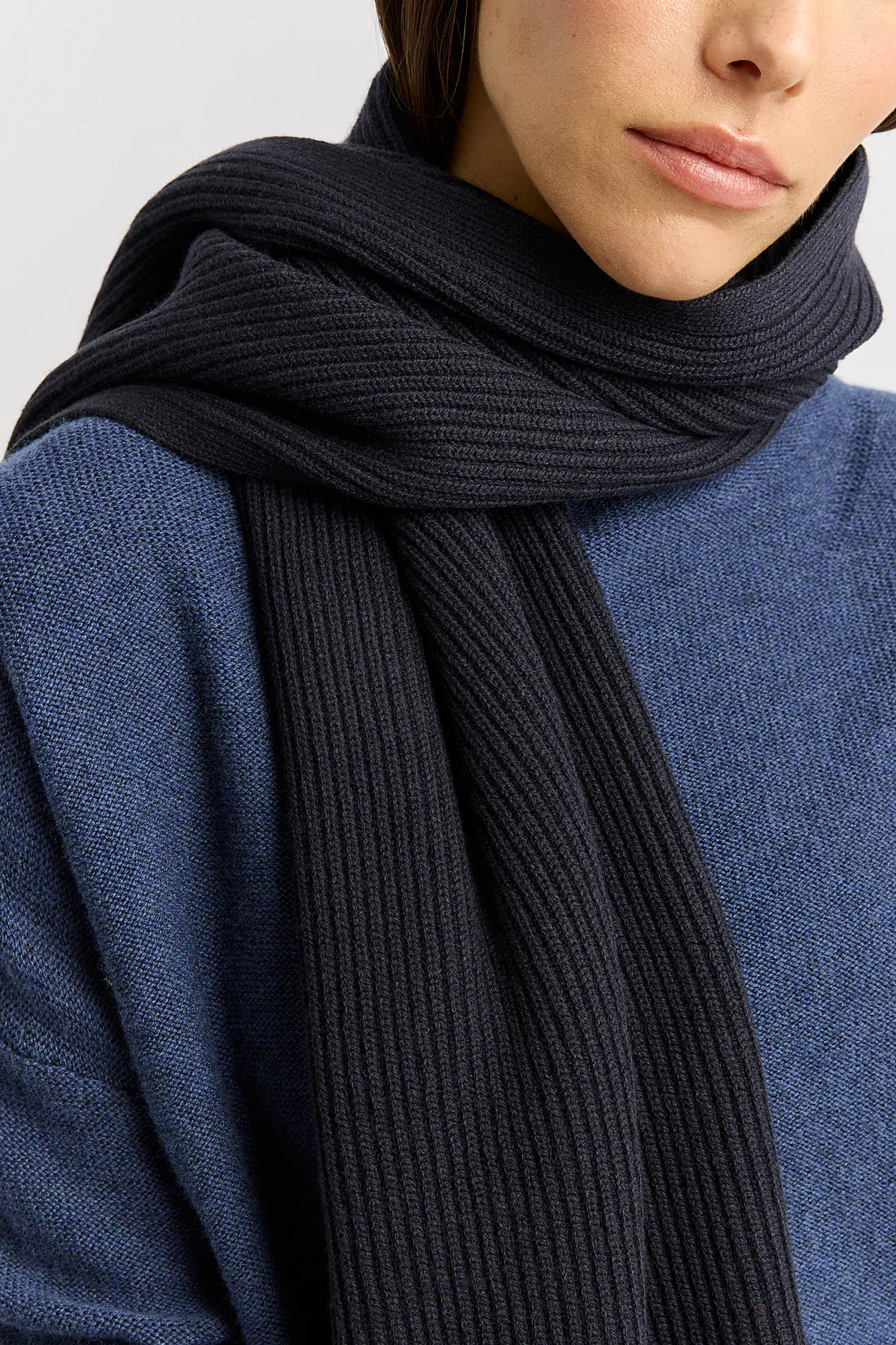 Fine rib scarf - French Navy