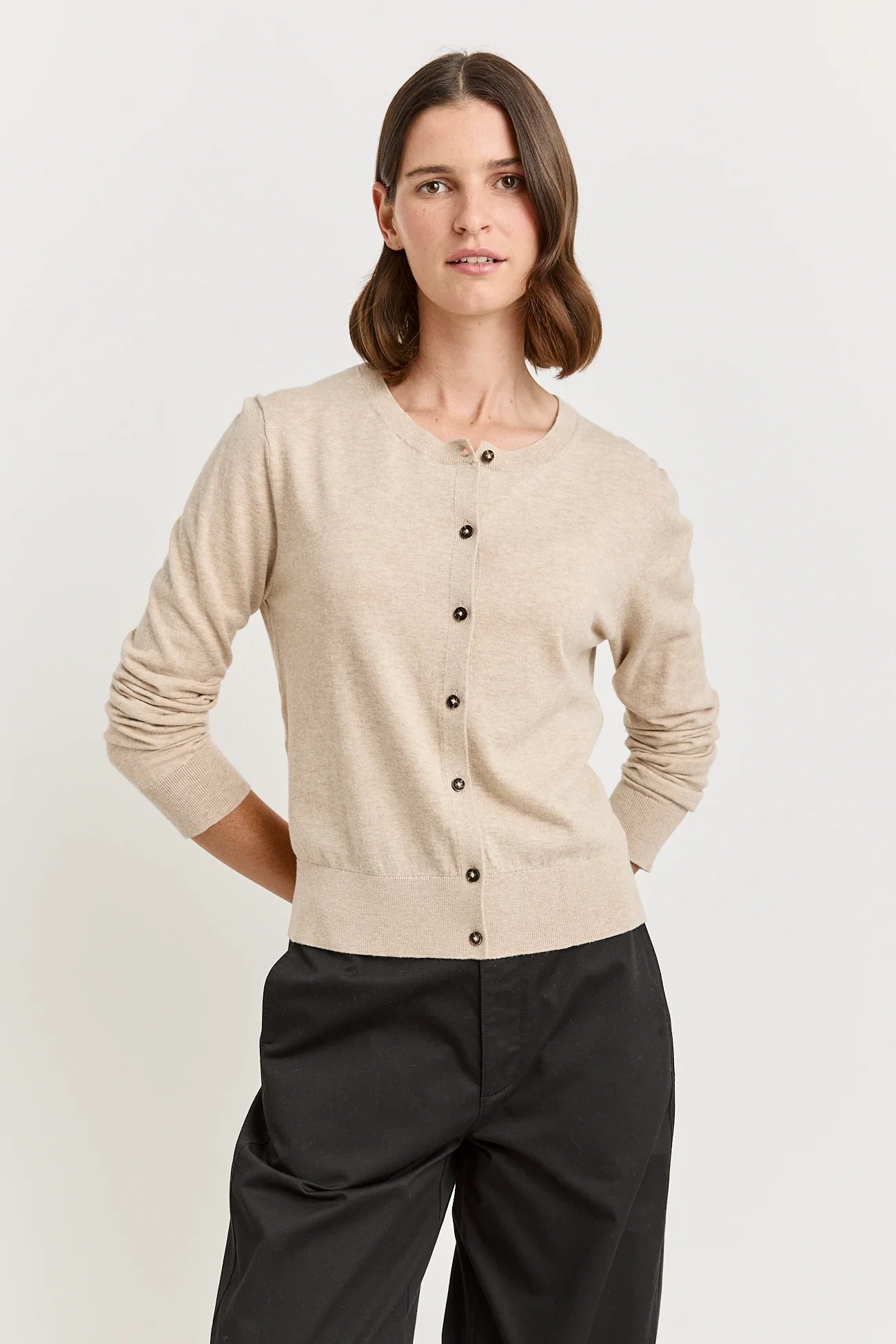 Fine crew cardigan - Jute