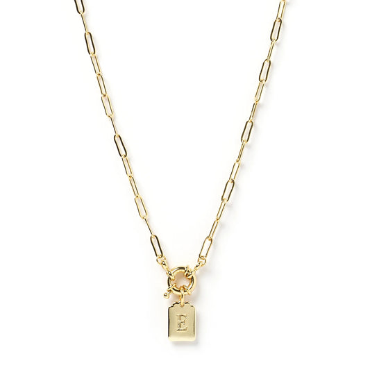 PRE ORDER - LETTER E GOLD TAG NECKLACE