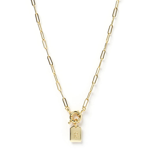 LETTER R GOLD TAG NECKLACE