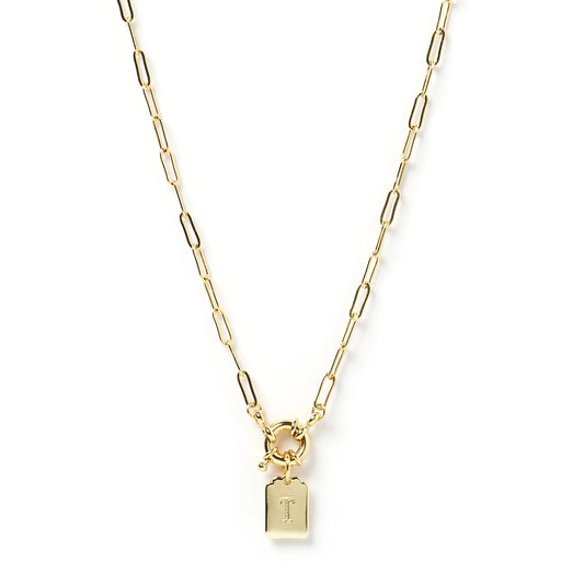 LETTER T GOLD TAG NECKLACE