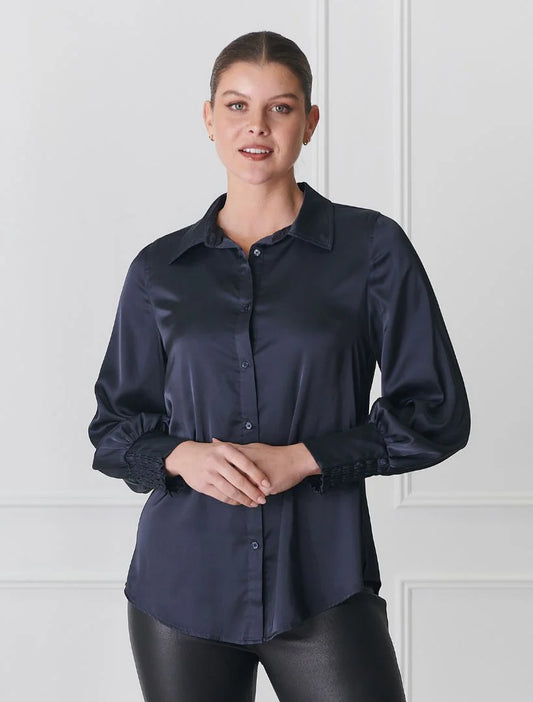 Alanis Lux Satin Shirt Navy