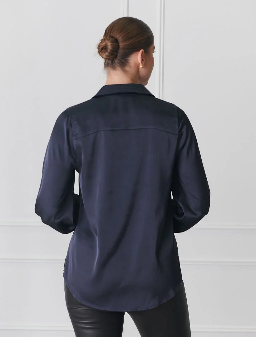 Alanis Lux Satin Shirt Navy