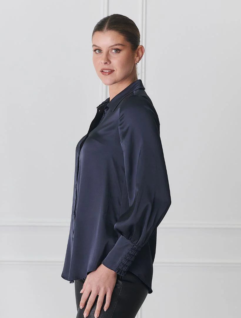 Alanis Lux Satin Shirt Navy