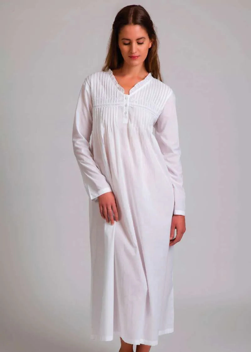Arabella Nightie - White  Long Sleeves