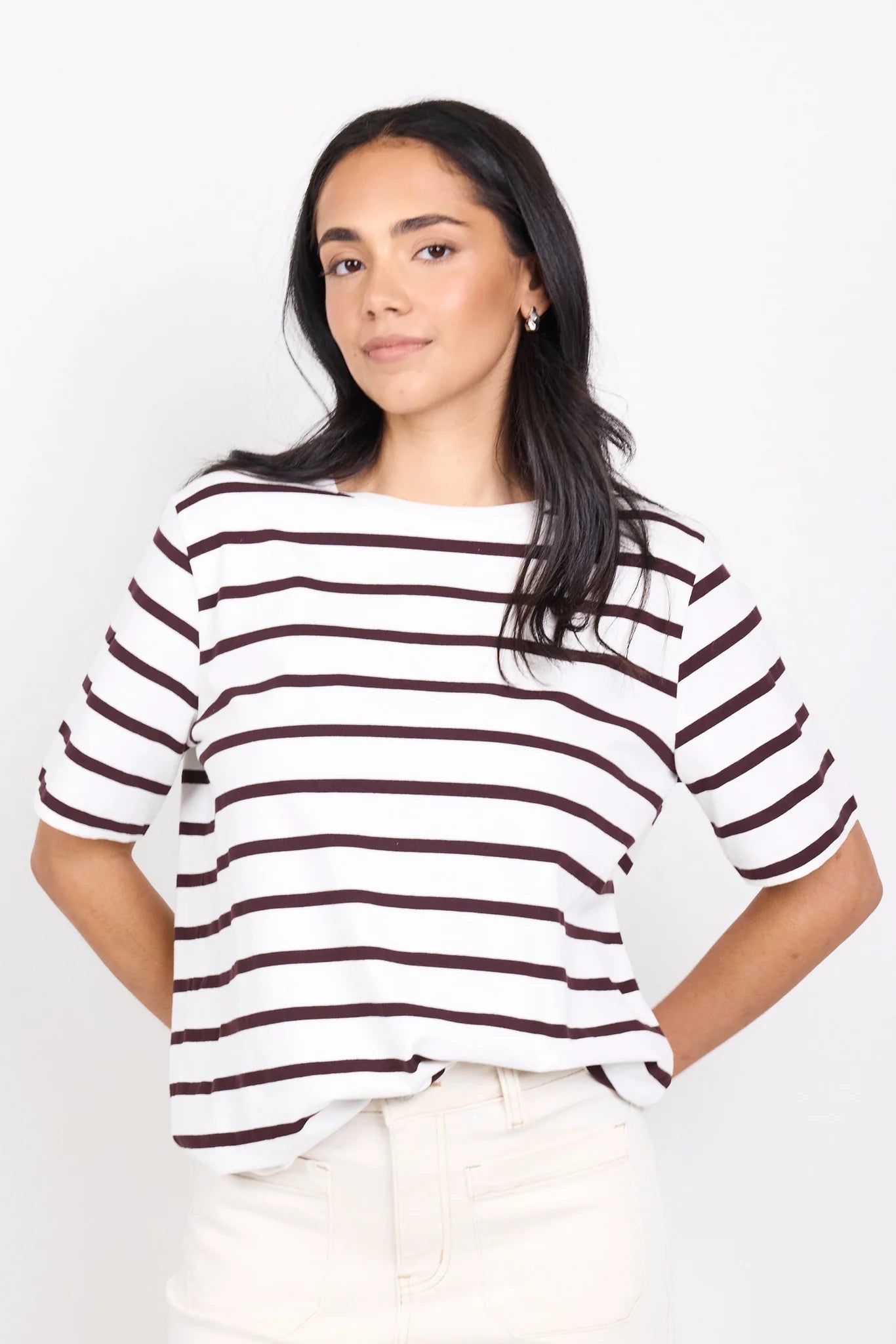 Binding Chocolate White Stripe Boxy Fit Tee