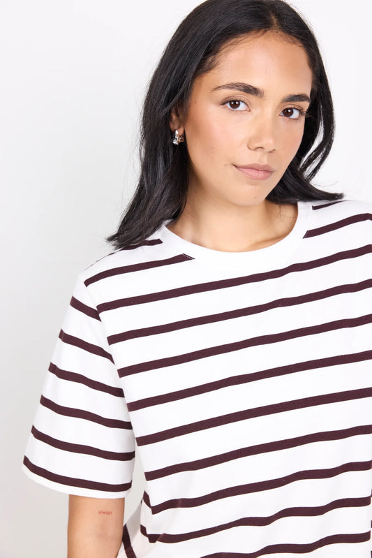 Binding Chocolate White Stripe Boxy Fit Tee