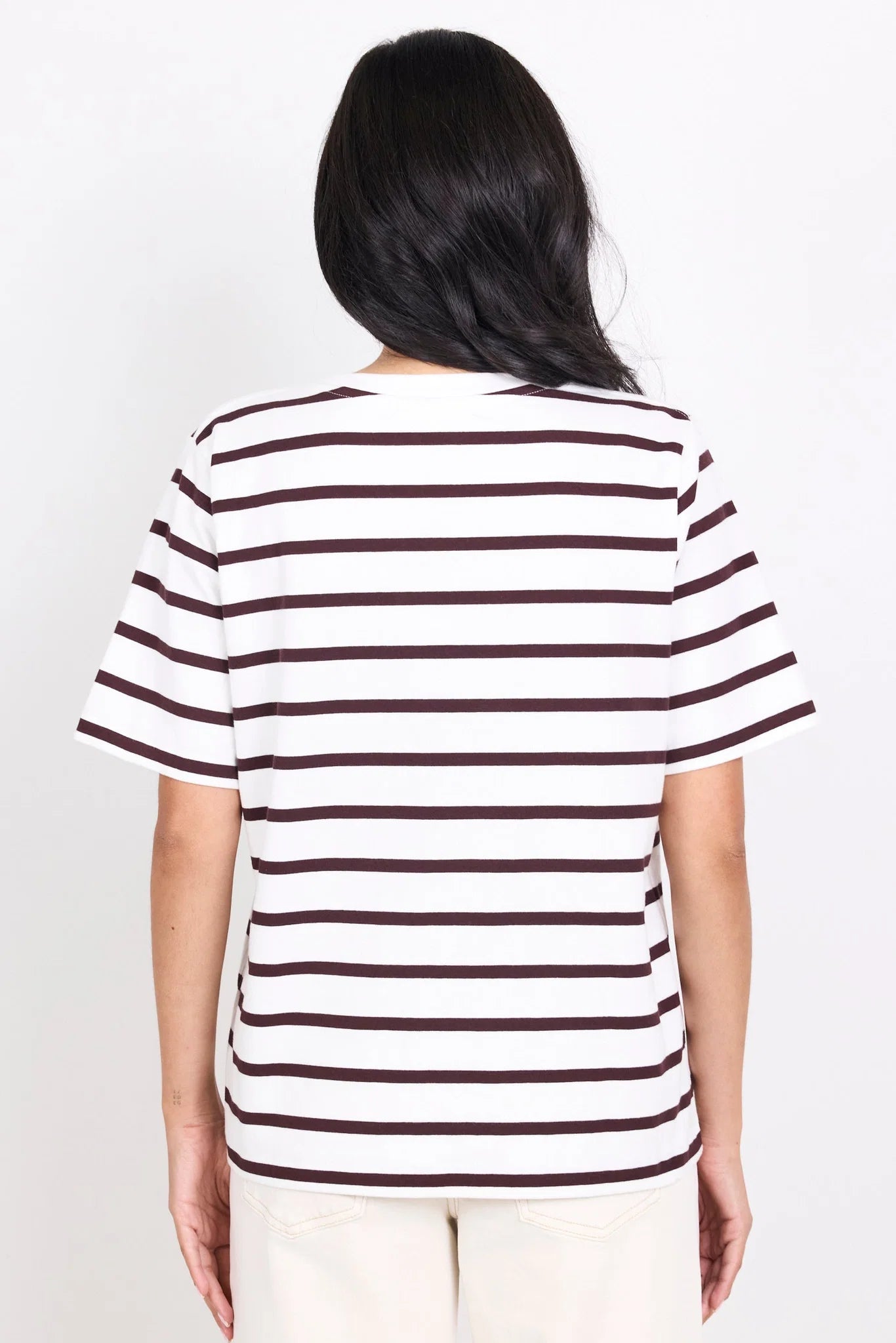 Binding Chocolate White Stripe Boxy Fit Tee