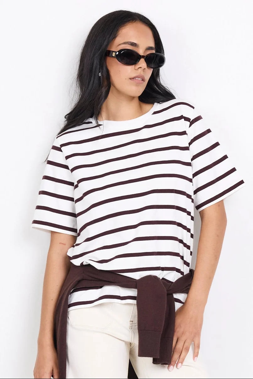 Binding Chocolate White Stripe Boxy Fit Tee