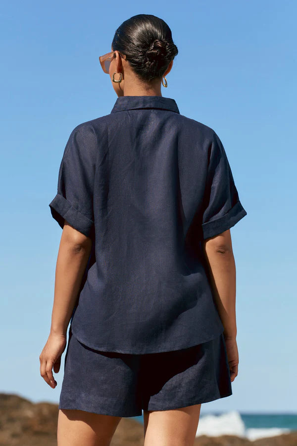Carmen Linen Shirt in Navy