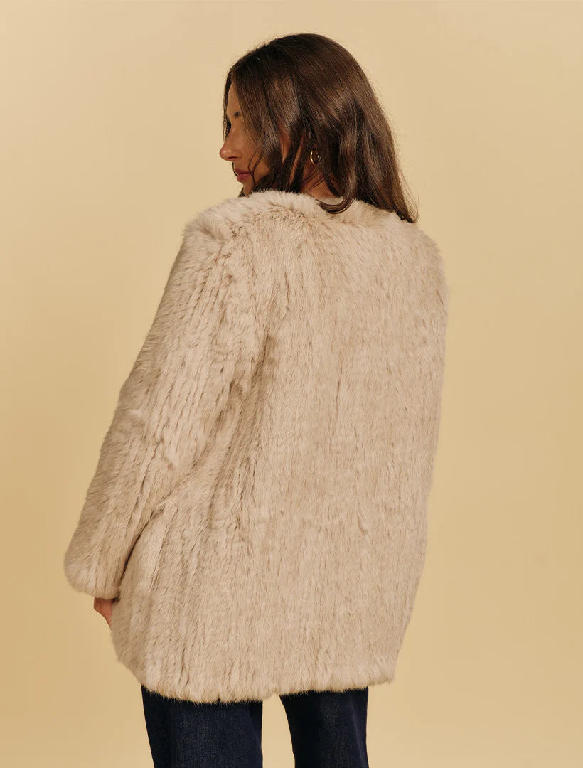 Coco Long Line Fur Jacket Latte