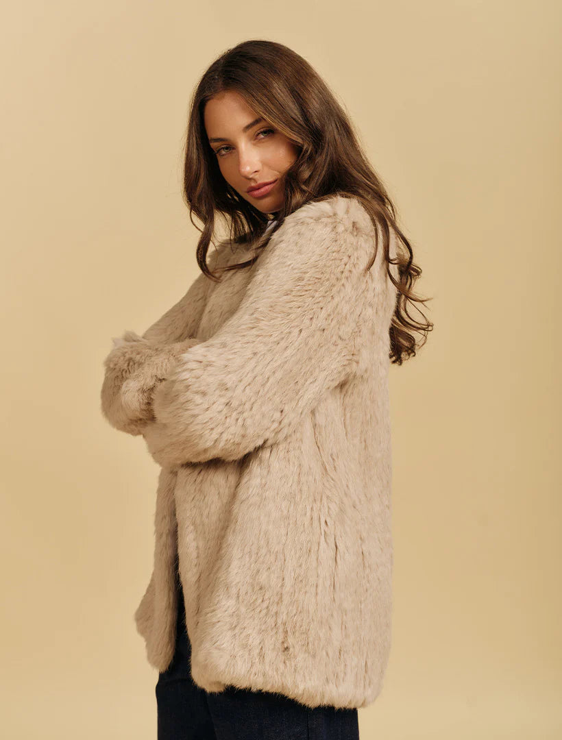 Coco Long Line Fur Jacket Latte