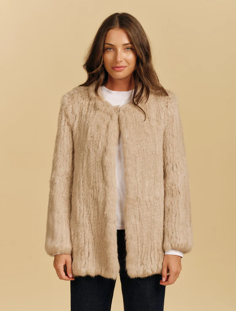 Coco Long Line Fur Jacket Latte