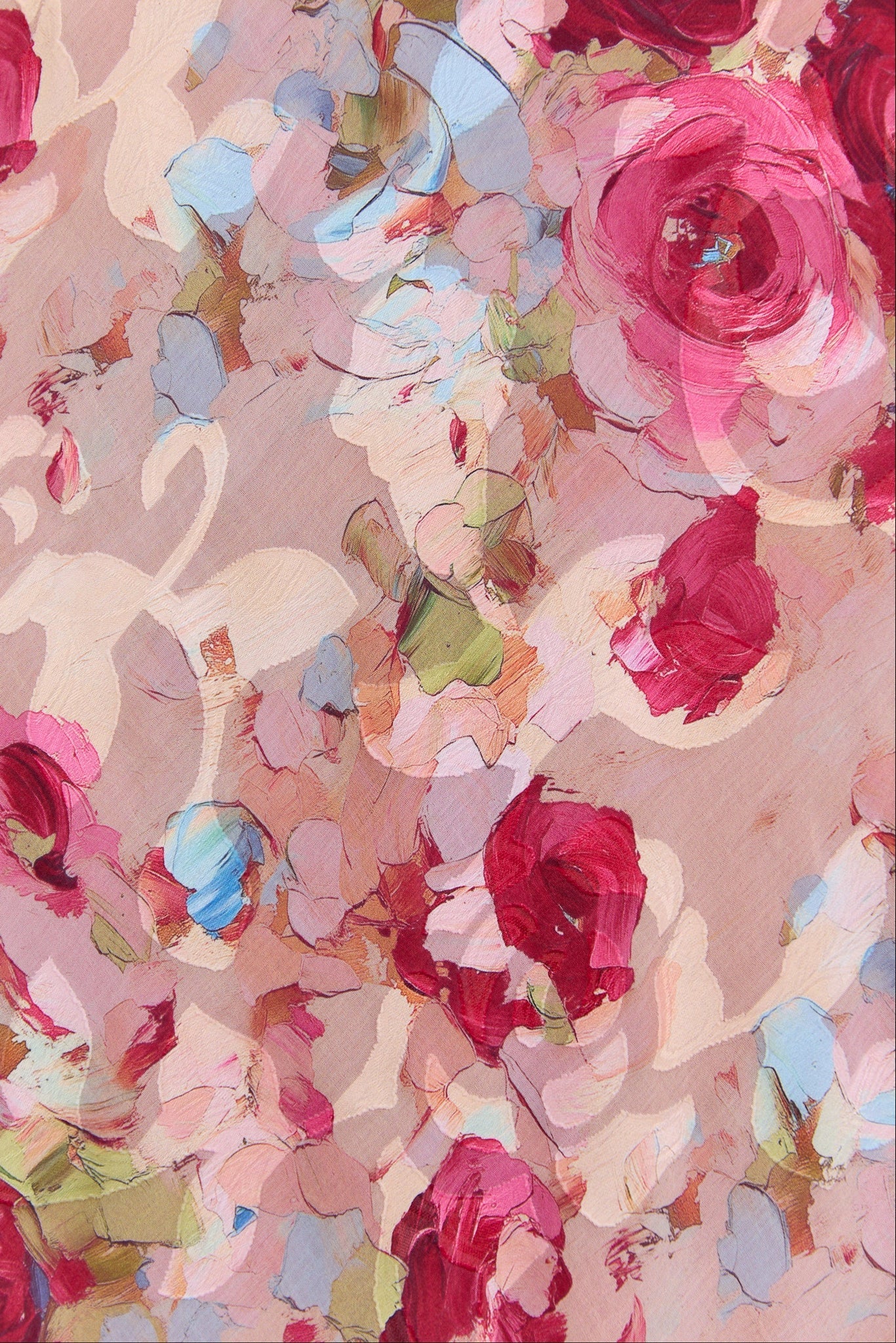 Exquisite Painted Rose Puff Sleeve Midi Dress