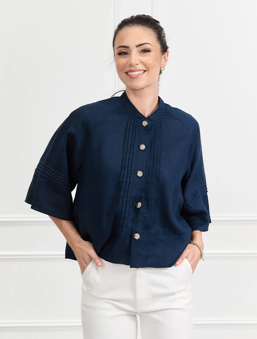 Harriet Linen Shacket Navy