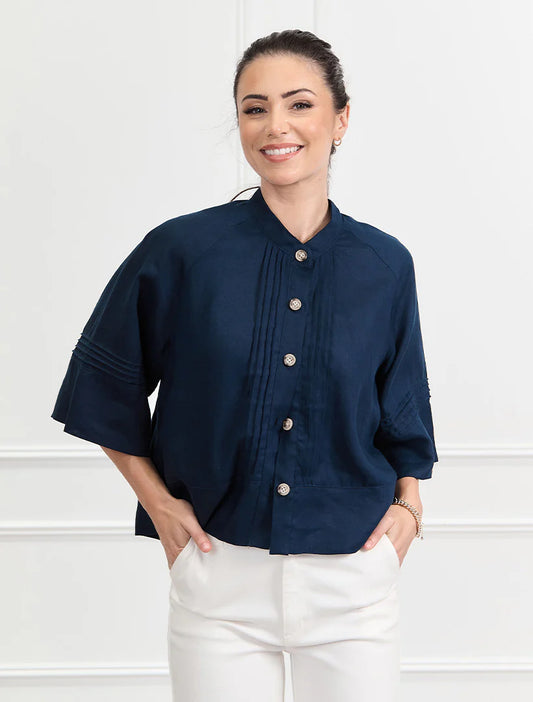 Harriet Linen Shacket Navy