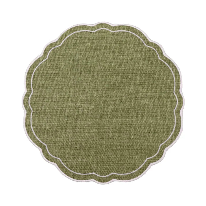 Claudia Scalloped Round Placemat Green/White