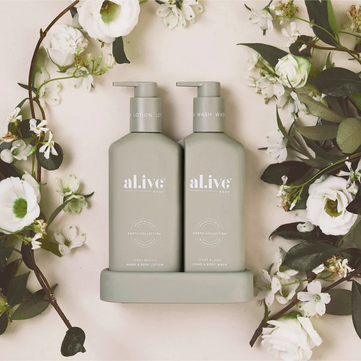 Al.ive Ivory Bloom - Compact bathroom duo, wash + lotion