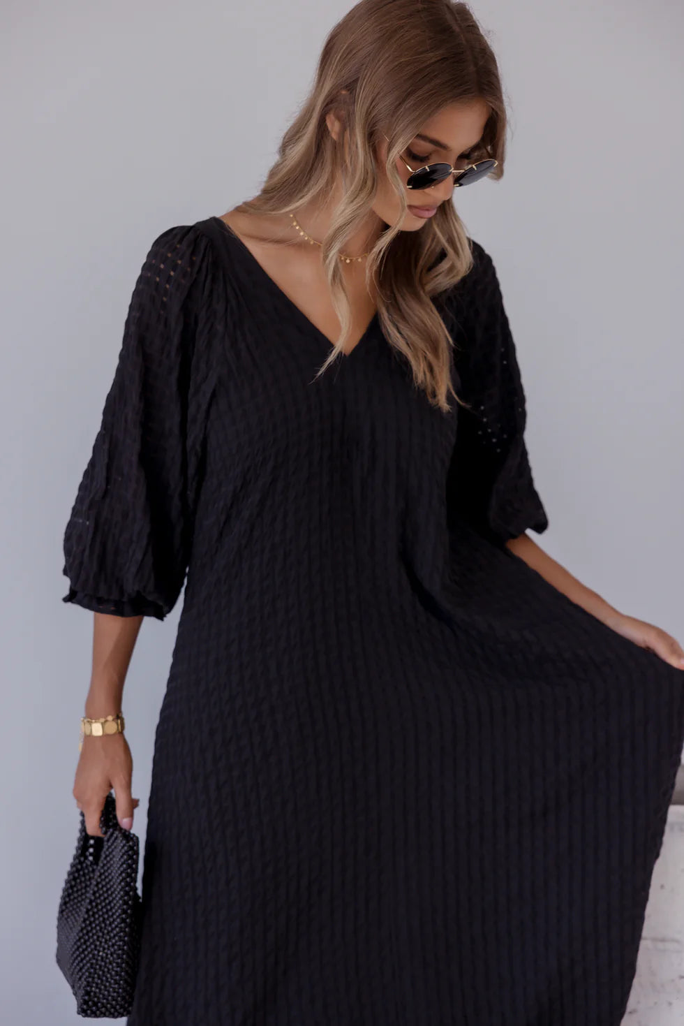 MADERO Dress Black Chequer