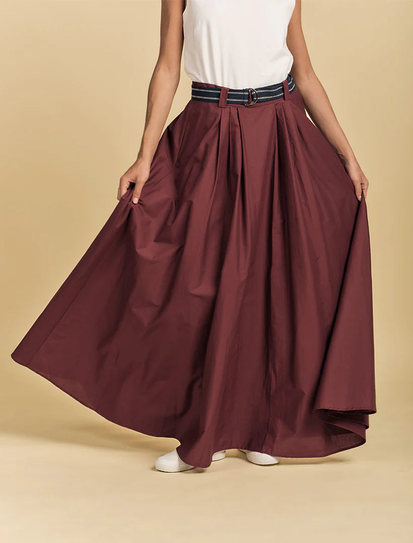 Kara Cotton Maxi Skirt Burgundy