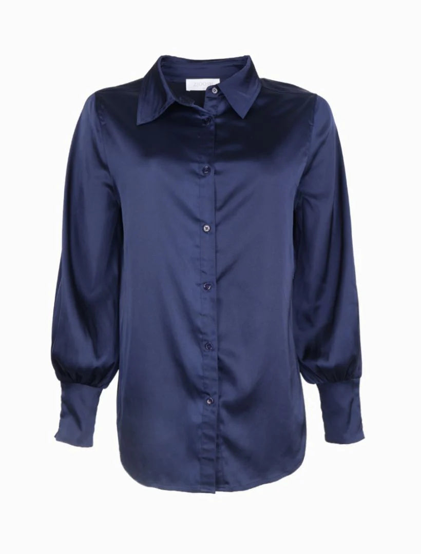 Alanis Lux Satin Shirt Navy