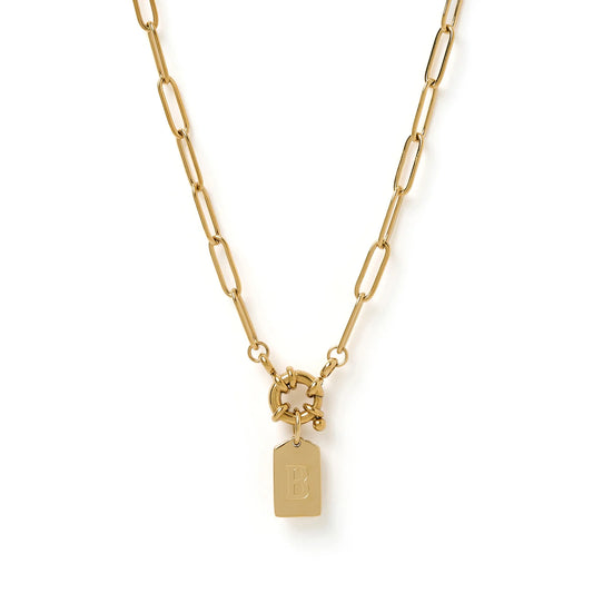 LETTER B GOLD TAG NECKLACE