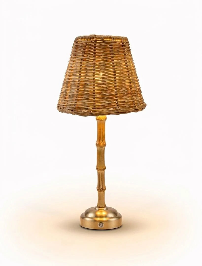 Palmier Rechargeable Lamp with Rattan Shade