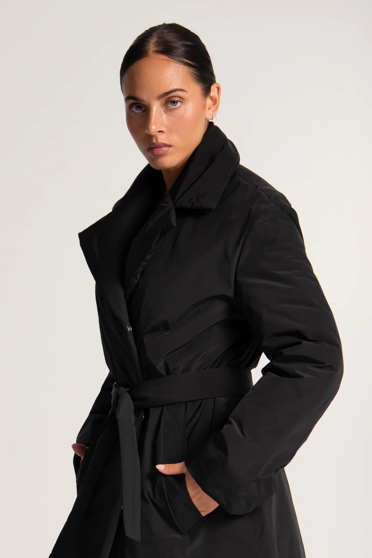 Nylon Collared Belted Puffa Coat Hirsch Black