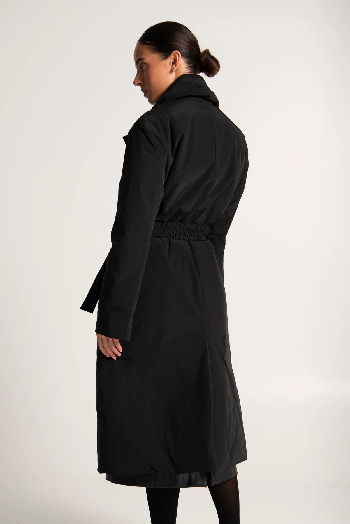 Nylon Collared Belted Puffa Coat Hirsch Black