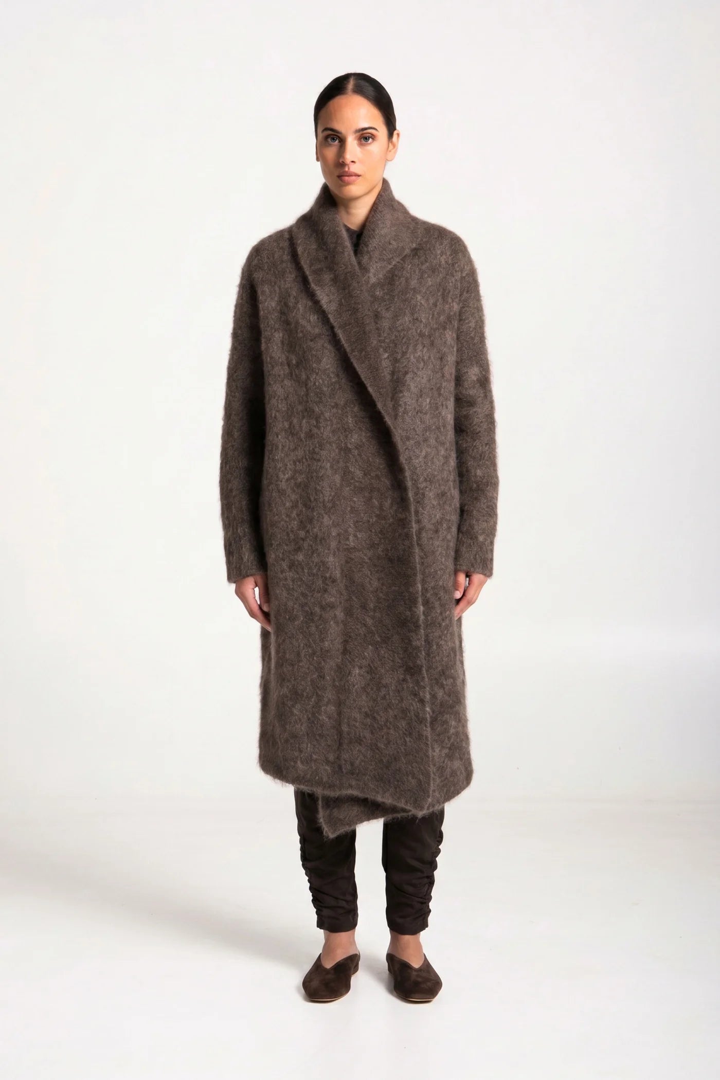 Mohair Wool Long Wrap Coat Blanc