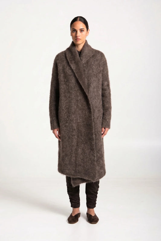 Mohair Wool Long Wrap Coat Blanc