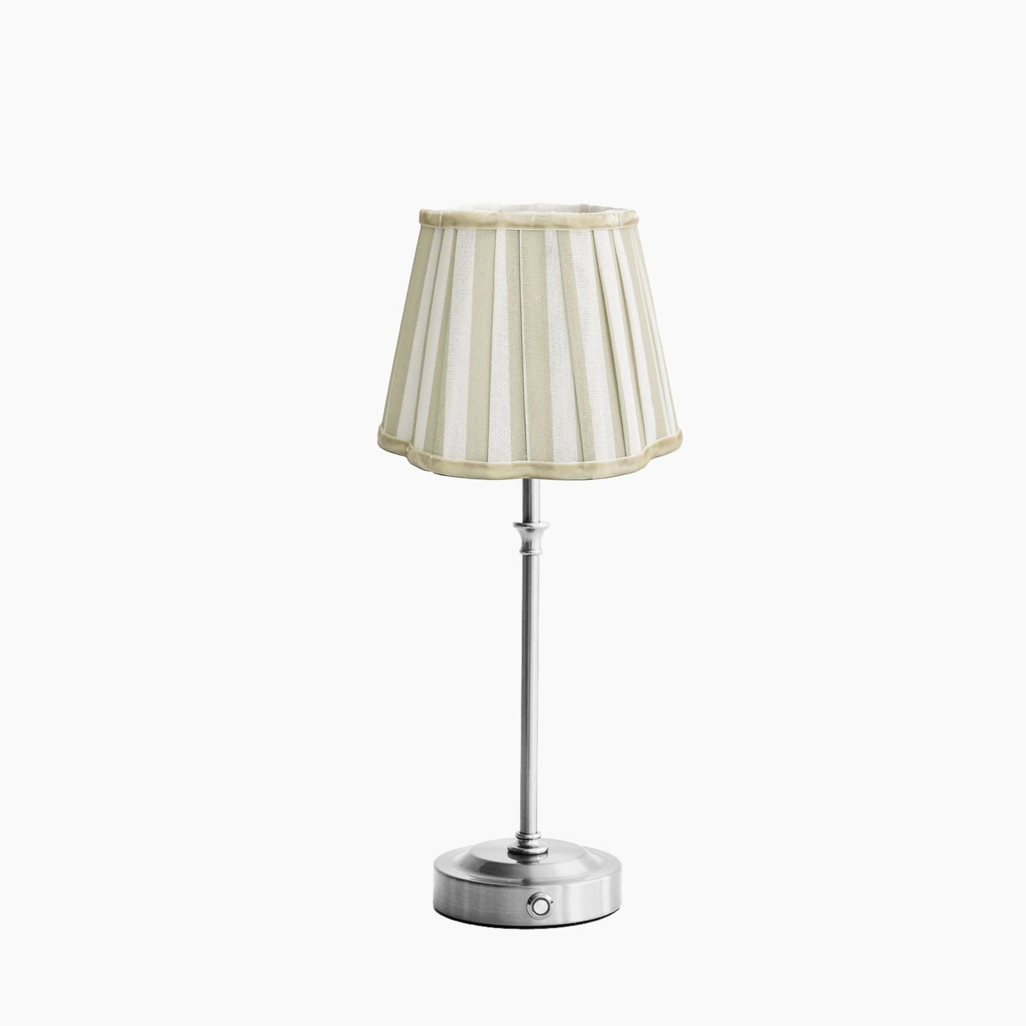 PRE ORDER - Beige Stripe Scallop Shade USB Table Lamp - Silver Base
