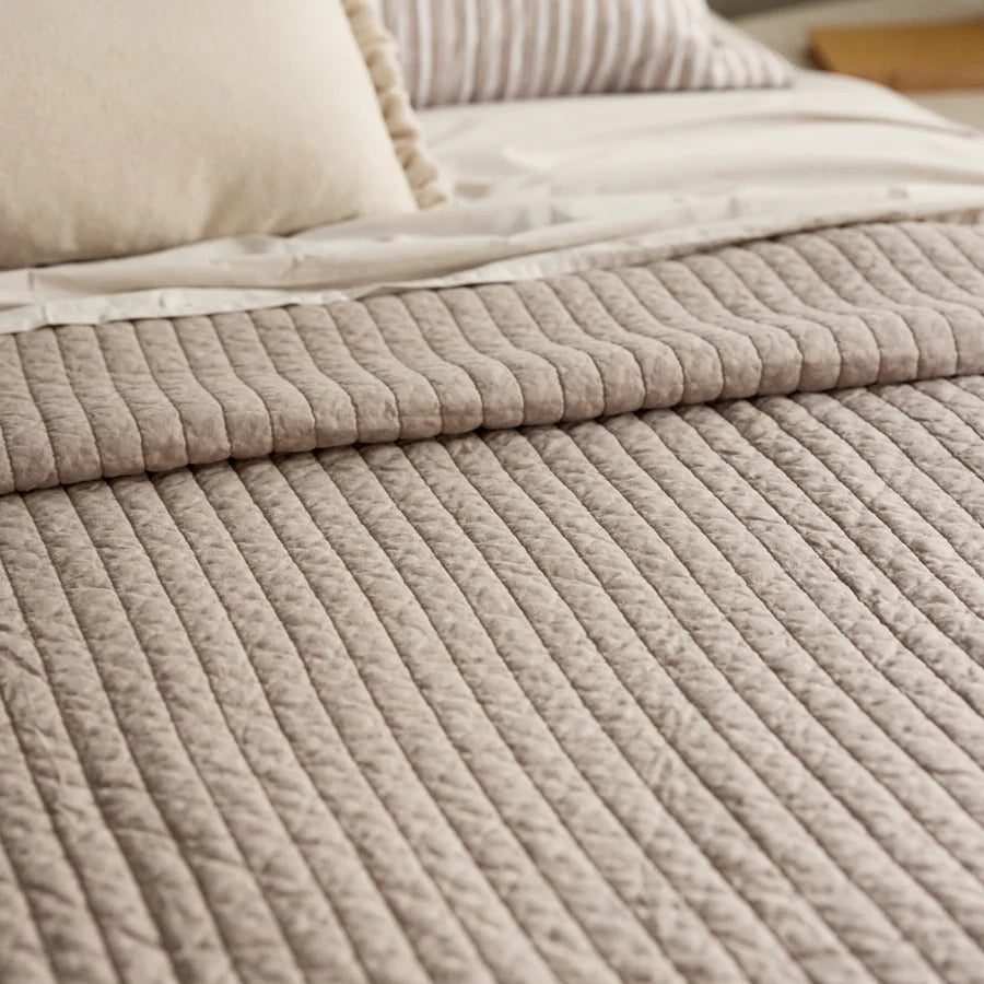 SINCLAIR COFFEE STRIPE QUILTED COVERLET