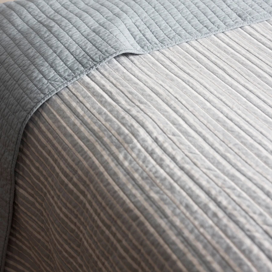 SINCLAIR BLUE STRIPE QUILTED COVERLET